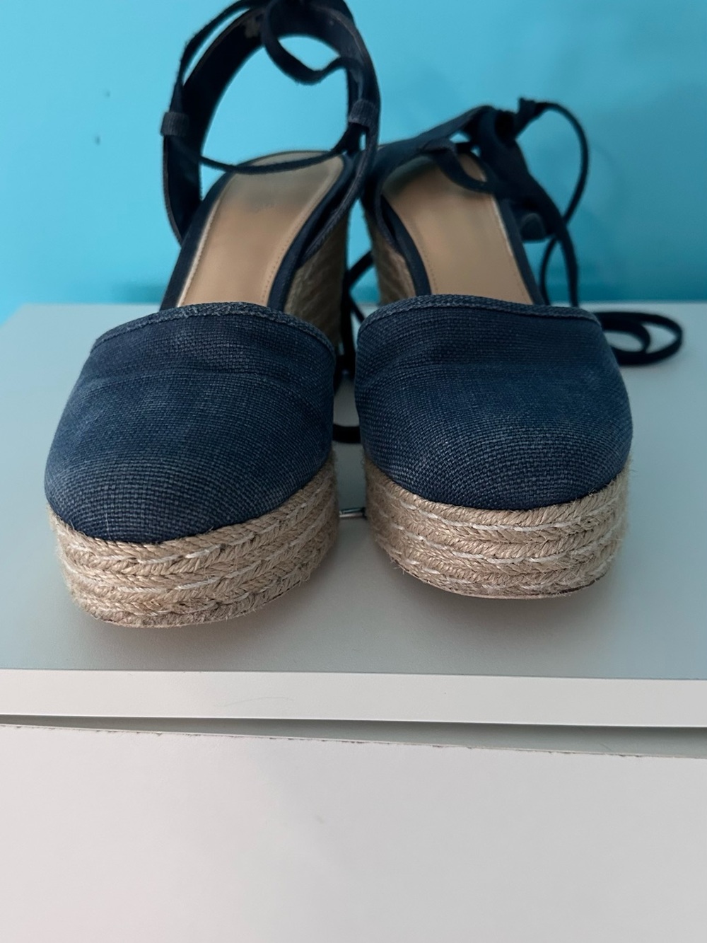 MICHAEL Michael Kors Navy Canvas Espadrille Wedge Sandals